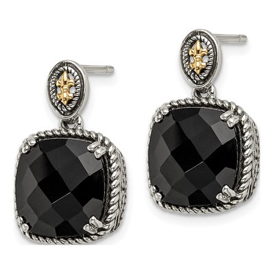 Sterling Silver & 14K Gold Onyx Dangle Earrings – view 3