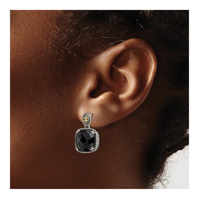 Sterling Silver & 14K Gold Onyx Dangle Earrings – view 4