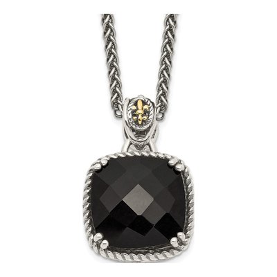 Sterling Silver & 14K Gold Onyx Pendant Necklace