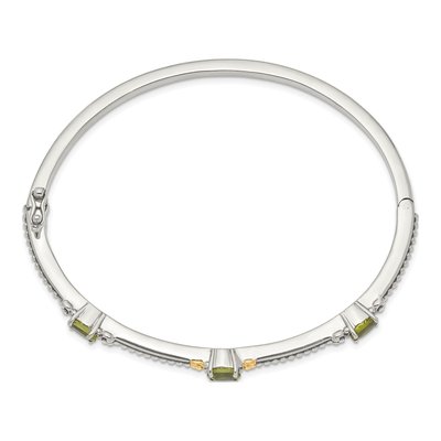 Sterling Silver & 14K Gold Peridot Hinged Bangle Bracelet – view 2