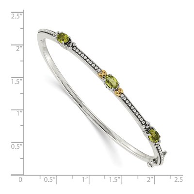 Sterling Silver & 14K Gold Peridot Hinged Bangle Bracelet – view 3