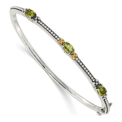 Sterling Silver & 14K Gold Peridot Hinged Bangle Bracelet