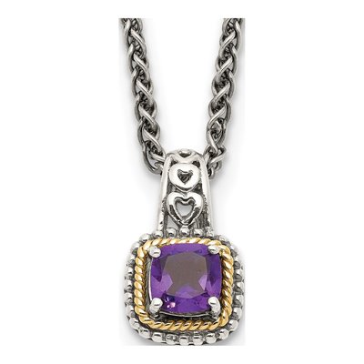 Sterling Silver & 14K Gold Amethyst Pendant Necklace