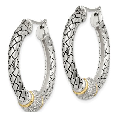 Sterling Silver & 14K Gold 26mm Diamond Hoop Earrings – view 3