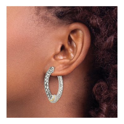 Sterling Silver & 14K Gold 26mm Diamond Hoop Earrings – view 4