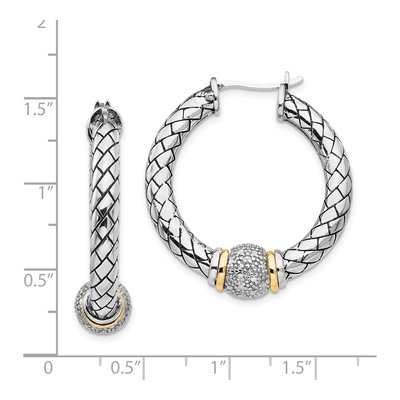 Sterling Silver & 14K Gold 26mm Diamond Hoop Earrings – view 5