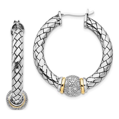 Sterling Silver & 14K Gold 26mm Diamond Hoop Earrings
