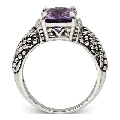 Sterling Silver & 14K Gold 1/20 ct tw Amethyst & Diamond Ring – view 3