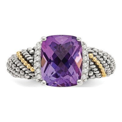 Sterling Silver & 14K Gold 1/20 ct tw Amethyst & Diamond Ring – view 6