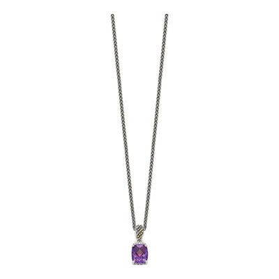 Sterling Silver & 14K Gold Amethyst & Diamond Pendant Necklace – view 3