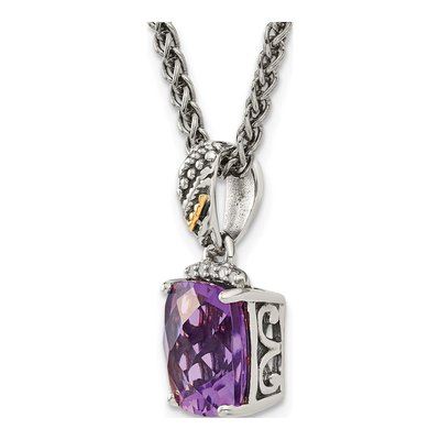 Sterling Silver & 14K Gold Amethyst & Diamond Pendant Necklace – view 6