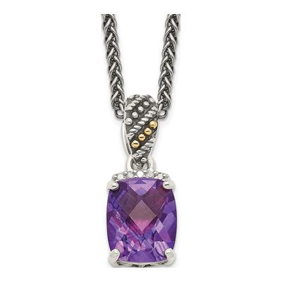 Sterling Silver & 14K Gold Amethyst & Diamond Pendant Necklace
