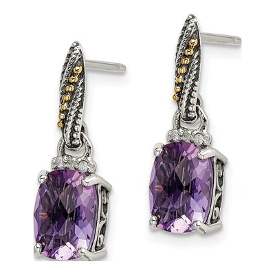 Sterling Silver & 14K Gold Amethyst & Diamond Dangle Earrings – view 3