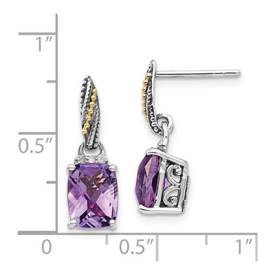 Sterling Silver & 14K Gold Amethyst & Diamond Dangle Earrings – view 5