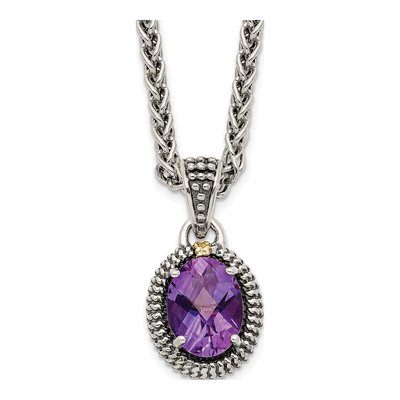 Sterling Silver & 14K Gold Amethyst Pendant Necklace