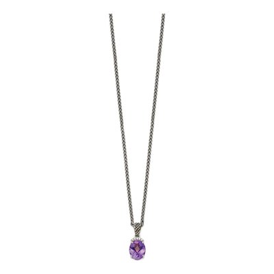 Sterling Silver & 14K Gold Amethyst & Diamond Pendant Necklace – view 3