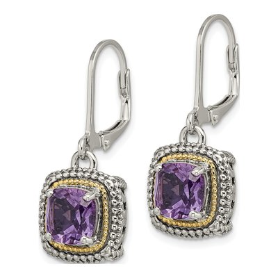 Sterling Silver & 14K Gold Amethyst Leverback Earrings – view 3