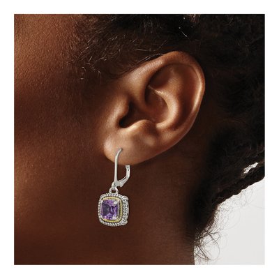 Sterling Silver & 14K Gold Amethyst Leverback Earrings – view 4