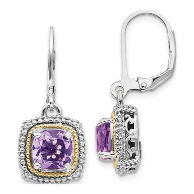 Sterling Silver & 14K Gold Amethyst Leverback Earrings