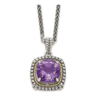Sterling Silver & 14K Gold Amethyst Pendant Necklace