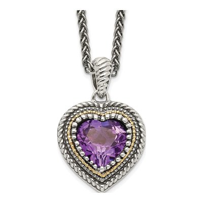 Sterling Silver & 14K Gold Amethyst Heart Pendant Necklace