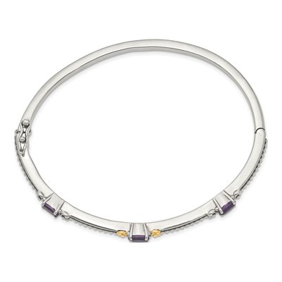 Sterling Silver & 14K Gold Amethyst Hinged Bangle Bracelet – view 2