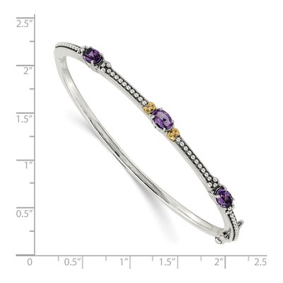 Sterling Silver & 14K Gold Amethyst Hinged Bangle Bracelet – view 3