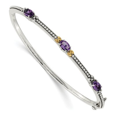 Sterling Silver & 14K Gold Amethyst Hinged Bangle Bracelet