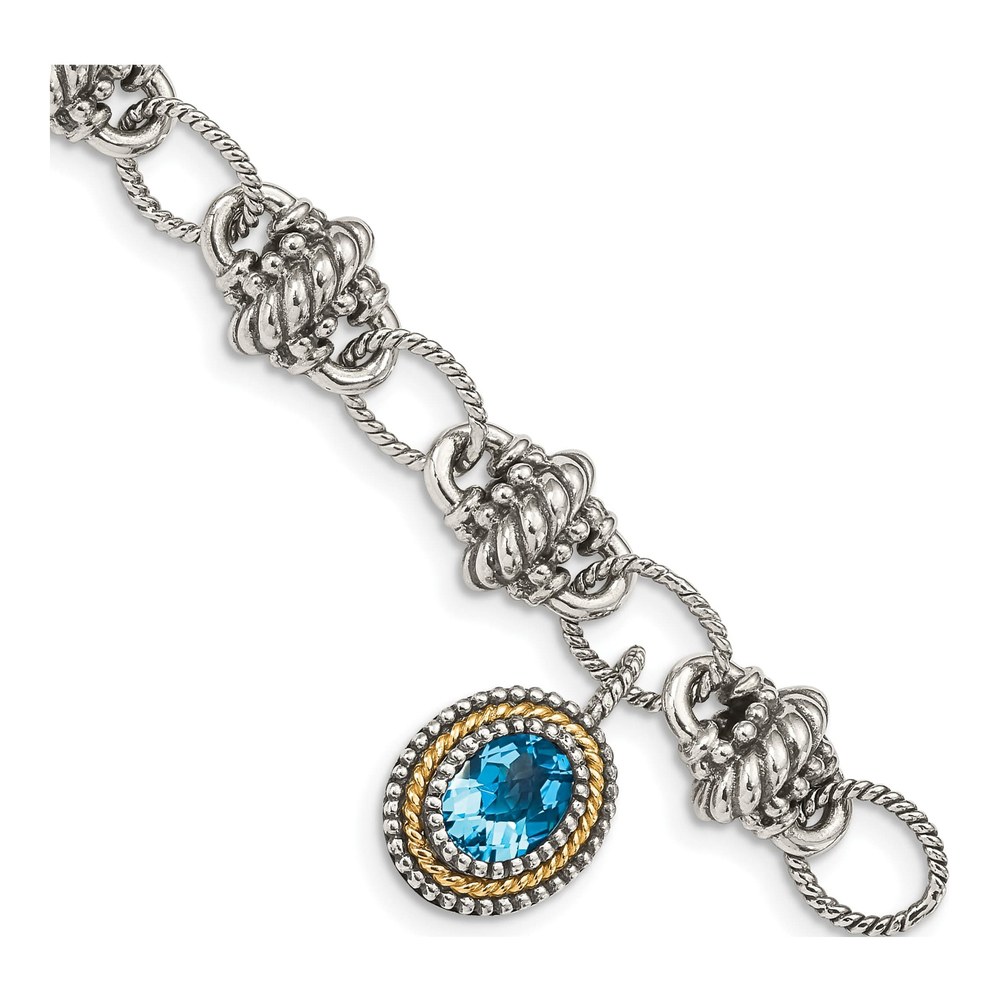 Sterling Silver & 14K Gold Swiss Blue Topaz Bracelet