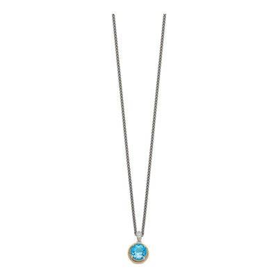 Sterling Silver & 14K Gold Swiss Blue Topaz & Diamond Necklace – view 3