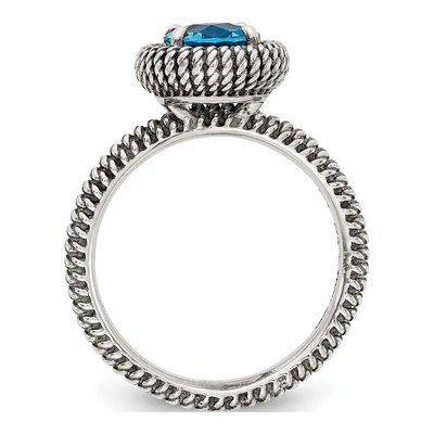 Sterling Silver & 14K Gold Blue Topaz Antiqued Ring – view 3