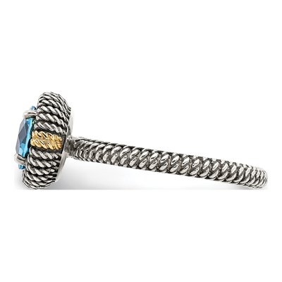 Sterling Silver & 14K Gold Blue Topaz Antiqued Ring – view 4