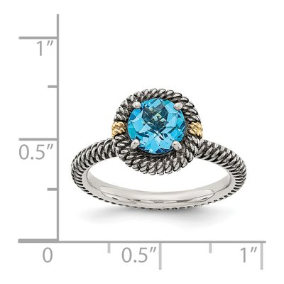 Sterling Silver & 14K Gold Blue Topaz Antiqued Ring – view 5