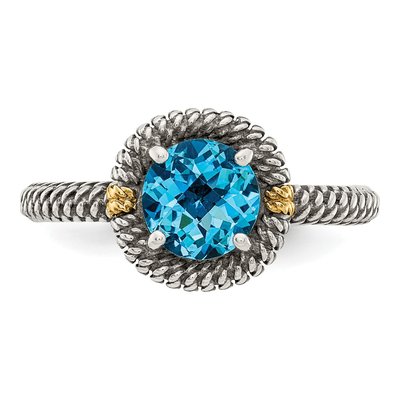 Sterling Silver & 14K Gold Blue Topaz Antiqued Ring – view 6