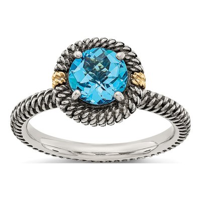 Sterling Silver & 14K Gold Blue Topaz Antiqued Ring