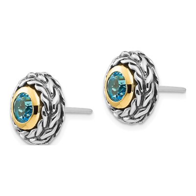 Sterling Silver & 14K Gold 5mm Round Swiss Blue Topaz Stud Earrings – view 3