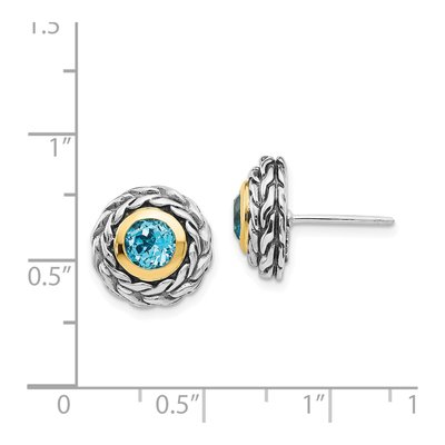 Sterling Silver & 14K Gold 5mm Round Swiss Blue Topaz Stud Earrings – view 5