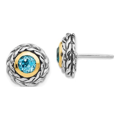 Sterling Silver & 14K Gold 5mm Round Swiss Blue Topaz Stud Earrings