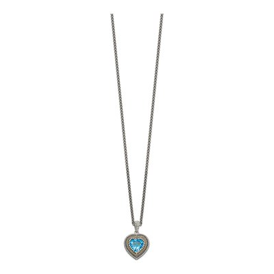Sterling Silver & 14K Gold Swiss Blue Topaz Heart Necklace – view 3
