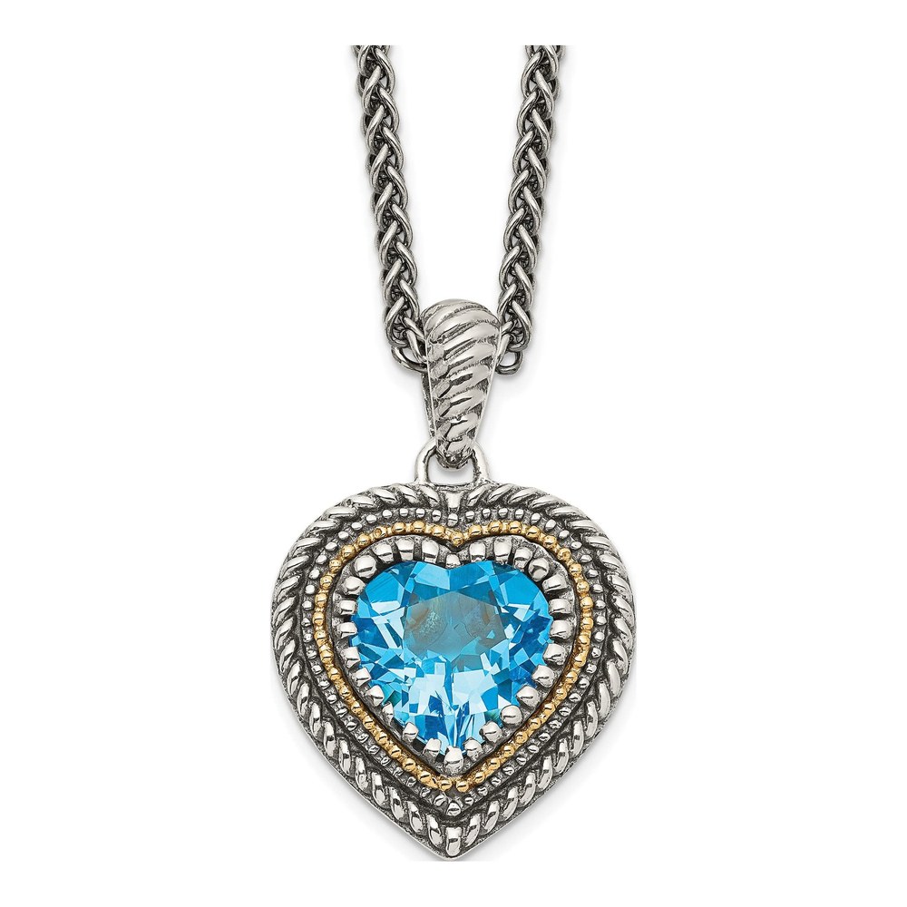 Sterling Silver & 14K Gold Swiss Blue Topaz Heart Necklace