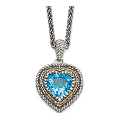 Sterling Silver & 14K Gold Swiss Blue Topaz Heart Necklace