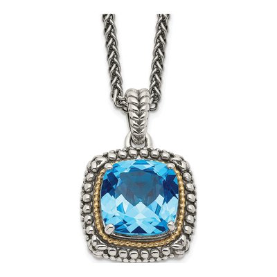 Sterling Silver & 14K Gold Swiss Blue Topaz Pendant Necklace