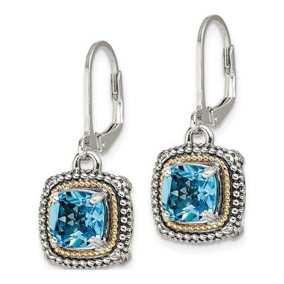 Sterling Silver & 14K Gold Swiss Blue Topaz Leverback Earrings – view 3