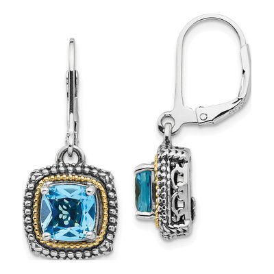 Sterling Silver & 14K Gold Swiss Blue Topaz Leverback Earrings