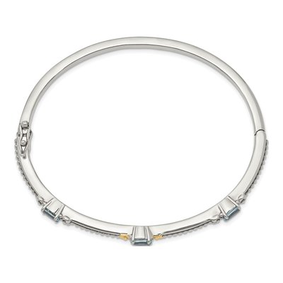 Sterling Silver & 14K Gold Sky Blue Topaz Bangle Bracelet – view 2