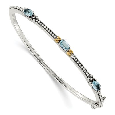 Sterling Silver & 14K Gold Sky Blue Topaz Bangle Bracelet