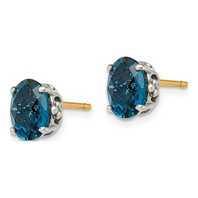 Sterling Silver & 14K Gold Oval London Blue Topaz Stud Earrings – view 3