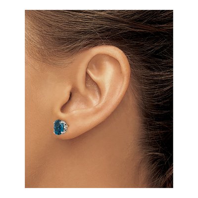 Sterling Silver & 14K Gold Oval London Blue Topaz Stud Earrings – view 4