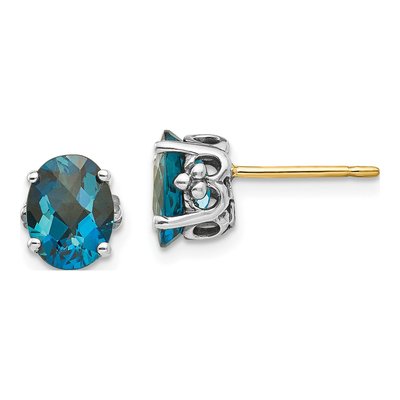 Sterling Silver & 14K Gold Oval London Blue Topaz Stud Earrings
