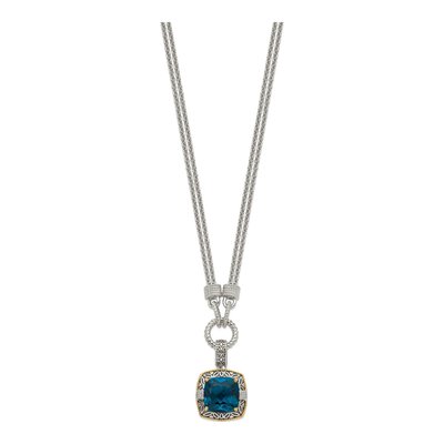 Sterling Silver & 14K Gold 1/20 ct tw London Blue Topaz & Diamond Pendant Necklace – view 3